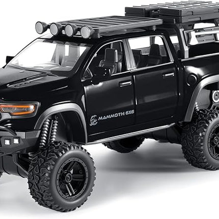 Toy Trucks for Boys 1/32 Diecast Trucks Mammoth Model Truck,Collectible Pickup Truck Model Kit,Pull Back Cars with Lights and Sounds,Toy Trucks for Boys Age 4-7（Black）