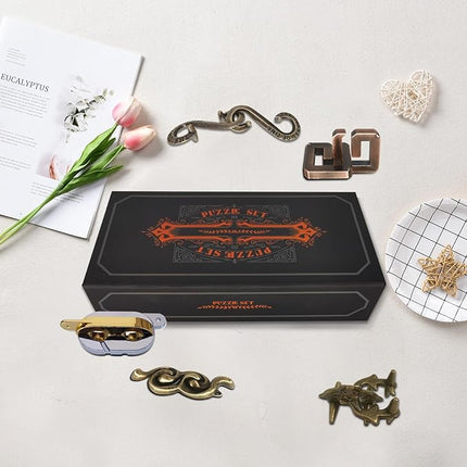 6PCS Metal Puzzle Box and 3D Brain Teasers for Adults Teens, Challenging IQ Logic Games, Gift for Christmas, Valentine's Day, Birthday, Anniversary & Family Party Game