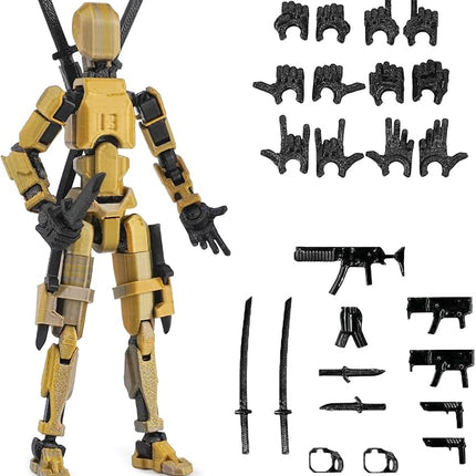 T13 Action Figure,Pre-Assembly 3D Printed 5.54'' Multi-Jointed Titan13, Articulated Dummy 13 Desktop Decoration,12 in 1 Accessories, Best Birthday Festival Gift (goldsilver)