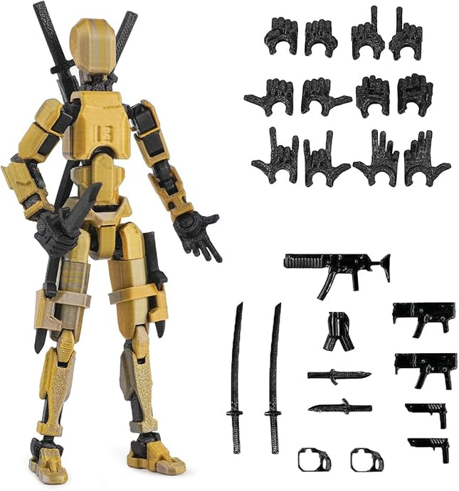 T13 Action Figure,Pre-Assembly 3D Printed 5.54'' Multi-Jointed Titan13, Articulated Dummy 13 Desktop Decoration,12 in 1 Accessories, Best Birthday Festival Gift (goldsilver)