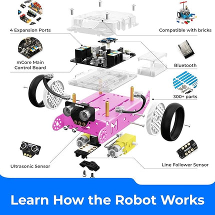 Makeblock mBot Robot Kit, STEM Projects for Kids Ages 8-12 Learn to Code with Scratch Arduino, Robot Kit for Kids, Computer Programming for Beginners Gift for Boys and Girls 8 Pink
