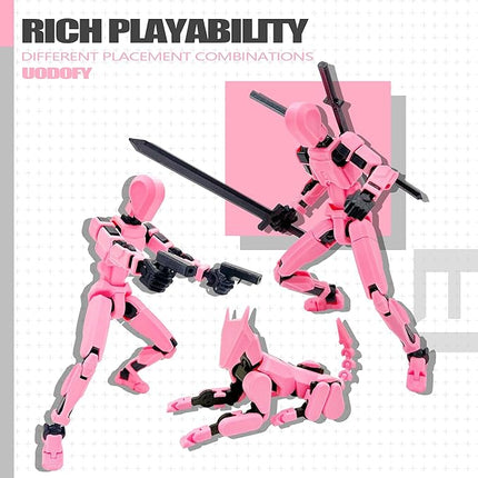 (Assembly Completed) T13 Action Figure Set, 3D Printed Toys Robo 13 Action Figure,Dummy 13 Titan 13 Action Figure (Pink Black + Dog)