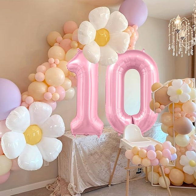 Smlpuame Pastel Pink 10 Balloons, 40 Inch Large Light Pink Foil Number Balloons 0-10, Self-Sealing 10th Birthday Balloon for Girls Women Anniversary Baby Shower Princess Party Decorations Supplies