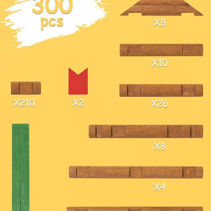 SainSmart Jr. 300 PCS Wooden Log Cabin Set Building House Toy for Toddlers, Classical STEM Construction Kit Compatible with Lincoln Logs for 3+ Kids