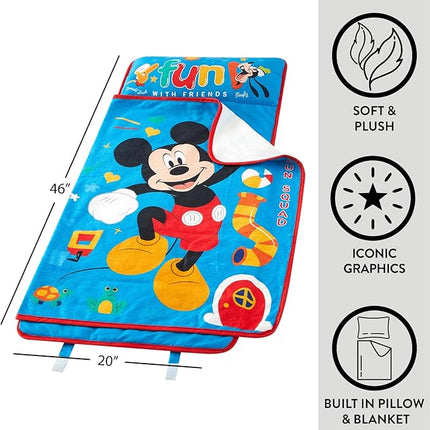 Super Soft Plush Toddler Quilted Nap Mat with Built in Blanket and Pillow