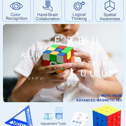 CFMOUR Magnetic Speed Cube 3x3 - Moyu RS3M Stickerless Cubes with Stand, 48 Magnets - Super Fast Problem-Solving Brain Teaser Puzzle Toy for Kids & Adults