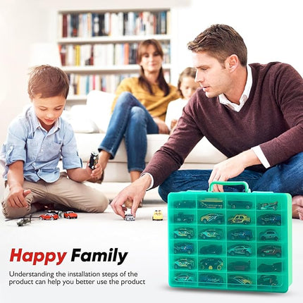 Toy Storage Organizer Case for Hot Wheels Car, for Matchbox Cars, for Mini Toys, for Small Dolls. Carrying Box Container Carrier with 24 Compartments (Box Only) (Green)