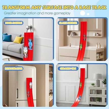 13 Ft Flexible Race Car Track Compatible with Hot Wheels and Diecast 1:64th Cars,Classic Long Rolls Up Portable Racetrack Roll Up Race Track, Birthday Gifts for Boys Girls Ages 3-12, Red