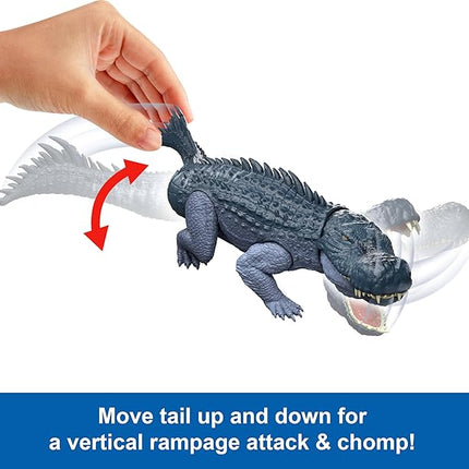 Mattel Jurassic World Rebirth Gigantic Thrashers Dinosaur Figure, Purussaurus Large Species Toy, 2 Rampage Attacks, Digital Play