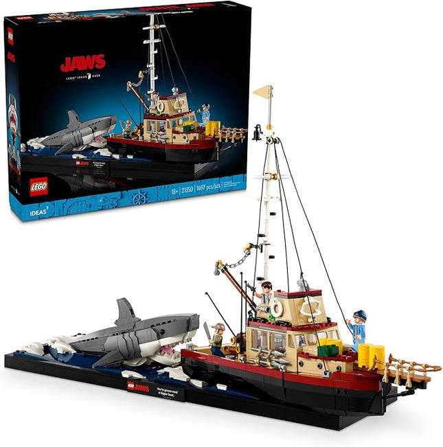 LEGO Ideas Jaws Set - Diorama Kit for Fans of The Classic Movie - Shark Toy - Movie Memorabilia Gift for Adults - Includes Orca Boat and Chief Brody, Hooper and Quint Minifigures - 21350