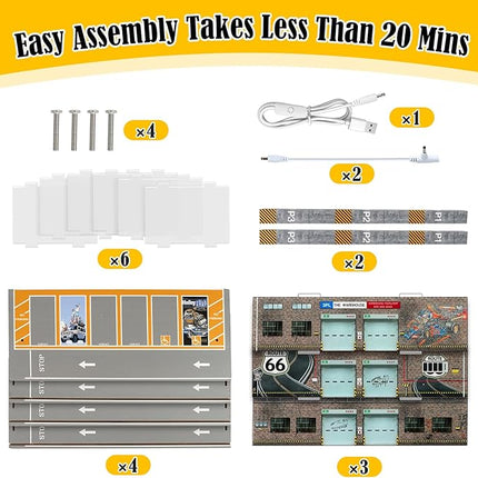 Storage Display Garage Compatible with Hot Wheels - Toy Car Garage with Lights, Freestanding Display Case, Parking Garage Diorama for 1/64 Scale Diecast Cars with 4 Levels 24 Spots Maximum 40 Cars