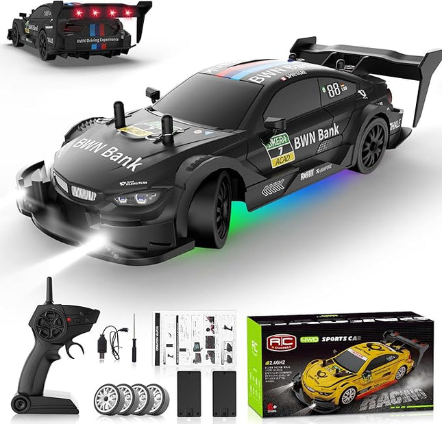 RC Drift Car 1:20 Scale Remote Control Cars 2.4GHz 4WD High Speed RTR Racing Vehicle with LED Lights 2 Rechargeable Batteries and Drifting Tires Racing Sport Toy Car for Adults Kids Boys Girls