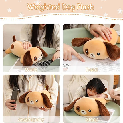 SQEQE Weighted Dog Plush, Weighted Dog Stuffed Animal, Cute Larbrador Plushies Soft Pillow Toy Gift for Kids Adults Brown 9.8 Inch, 0.8 Lbs