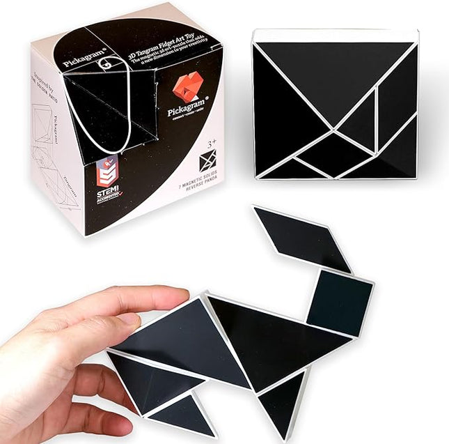 Pickagram Tangram 3D Magnetic Puzzle for Kids (8-12), Adults & Seniors | STEM Certified Fidget Puzzle - Magnetic Pattern Blocks for Cognitive Development, Creativity & Focus - Reverse Panda