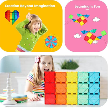 Gemmicc Magnetic Tiles, Deluxe 136 PCS Building Blocks Magnet Toys for Kids,3D Magnet Puzzles Stacking Blocks for Boys Girls,Huge Set with 2 Cars