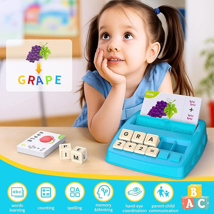 Educational Toys Learning Games for Kids 3-8, Matching Letter Spelling Early Math Game for Preschool& Kindergarten Kids Boys and Girls Light Blue ，Christmas Birthday gift for 4 5 6 7 boys girls