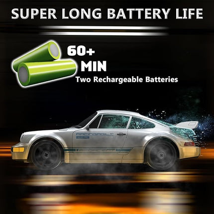 Remote Control Car RC Drift Car 2.4GHz 1:24 4WD 15KM/H High Speed Racing Sport Car with LED Lights Drifting Tire Racing Sport Toy for Adults Boys Girls Kids Gift 2Pcs Rechargeable Batteries