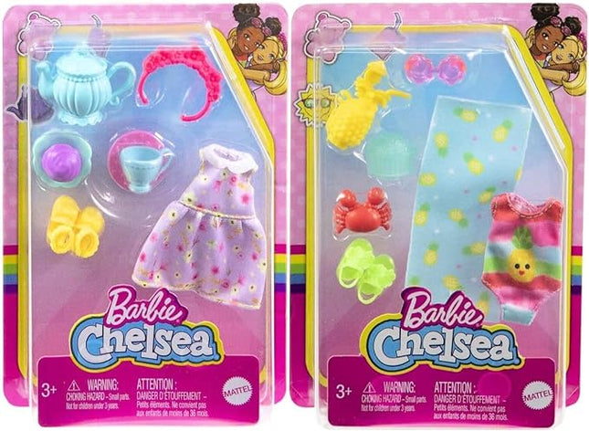 Barbie Chelsea Beach & Tea Party Accessory Fashion Pack Bundle – Mix of Beachwear & Tea Party Essentials for Chelsea Doll | Ages 3+
