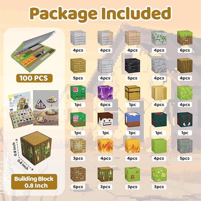 Magnetic Blocks, 100PCS Magnetic Building Blocks, Stacking Magnets for Kids, Sensory Toy for STEM Constructions Magnet Blocks for Boys Girls Age 3+, Christmas Birthday Gifts