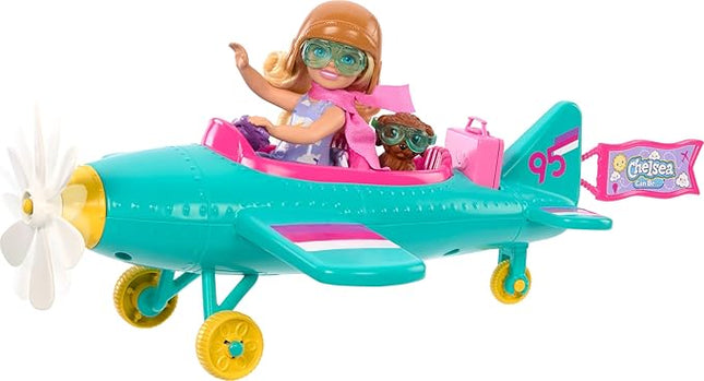 Barbie Chelsea Can Be Doll & Plane Playset, 2-Seater Aircraft with Spinning Daisy Propellor & 7 Accessories, Includes Pet Puppy & Stickers