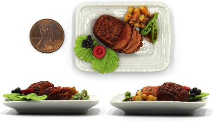 Lovely Mixed 5 Assorted Prime Meat Lovers Grilled, Steak, with Appetizer Dish Dollhouse Miniature Food, Tiny Food for Collectibles, Compatible with Barbie Dollhouse and Diorama Scale 1:6, 1/6