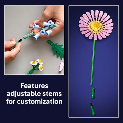 LEGO Botanicals Petite Sunny Bouquet Flower Set - DIY Floral Arrangement - Home Decor - Gift for Birthdays - Building Toy for Kids 9+ - Faux Bluebells, Tulip, Daisy, and More - 10347
