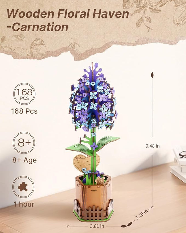 Welsky 3D Lilac Wooden Puzzles for Adults, DIY Wooden Flower Craft Kit, Artificial Flowers Model Kit to Assemble for Adults.(3.25 * 2.9 * 9.48 in 168PCS)