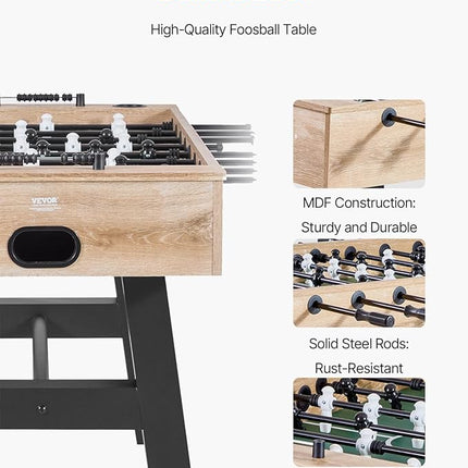 VEVOR Foosball Table, 55-inch Standard Size Table, Indoor Full-Size Foosball Tables with 4 Balls and 26 Players, Includes Durable Soccer Set, Score Keeper & Cup Holders, for Home, Family, Game Room