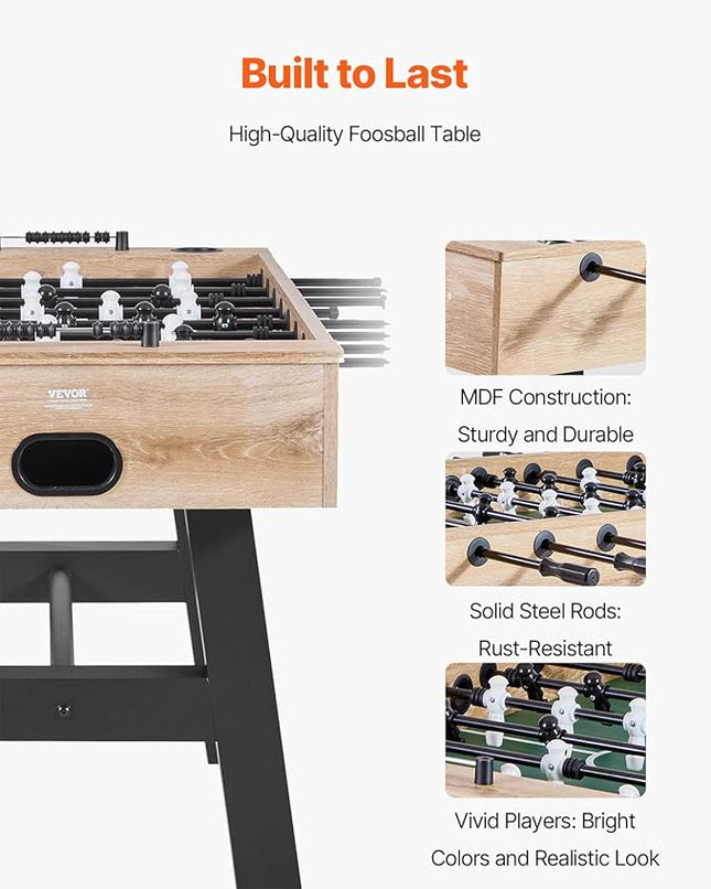 VEVOR Foosball Table, 55-inch Standard Size Table, Indoor Full-Size Foosball Tables with 4 Balls and 26 Players, Includes Durable Soccer Set, Score Keeper & Cup Holders, for Home, Family, Game Room