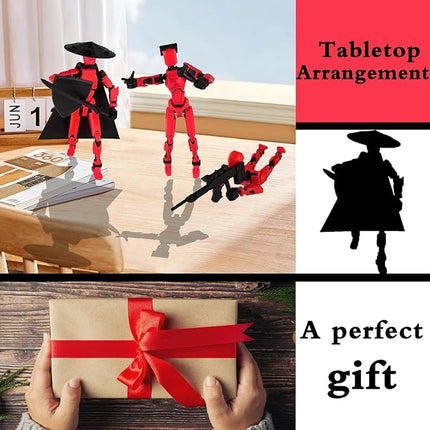 Already Assembled T13 Action Figure Accessories,Dummy 13 T13 Multi-Jointed Movable 3D Printed Toys (Black Red)