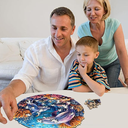 Wooden Puzzles for Adults 500 Pieces, Dolphins World Wooden Jigsaw Puzzles Royal Unique Shape Ocean Adult Puzzles, Irregular Wood Puzzles Creative Gift for Adults Family Game 16.5 x 16.5 in