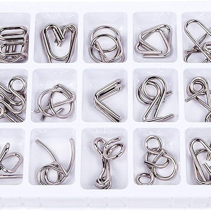 Ahyuan 15 Pieces IQ Test Mind Game Toys IQ Toys Brain Teaser Metal Wire Puzzles Magic Trick Toy Metal IQ Puzzle for Kids and Adults