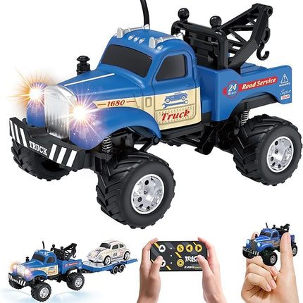MOONTOY 1:64 Scale Mini Alloy Truck RC Car with LED Lights, 2.4Ghz Remote and App Control Toy Car, 3-Speed Adjustment Pocket Toy Car for Kids 4-8 Years and Adults (Blue)