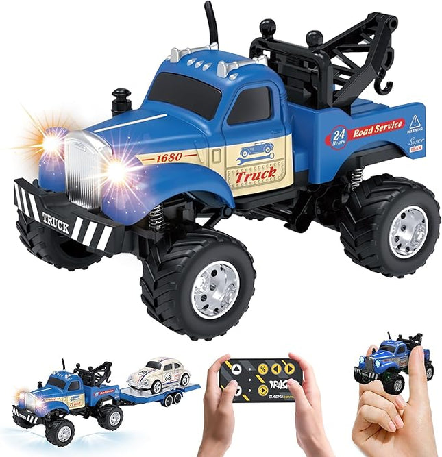 MOONTOY 1:64 Scale Mini Alloy Truck RC Car with LED Lights, 2.4Ghz Remote and App Control Toy Car, 3-Speed Adjustment Pocket Toy Car for Kids 4-8 Years and Adults (Blue)