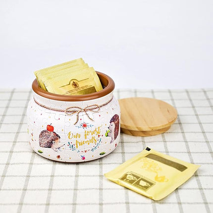 Pintoo 3D Puzzle Jar 64 Plastic Pieces for Adults - Hedgehog and Apple - Wooden Lid Container for Kitchen Dining Study Living Room No Glue Requied Small [BC1001]