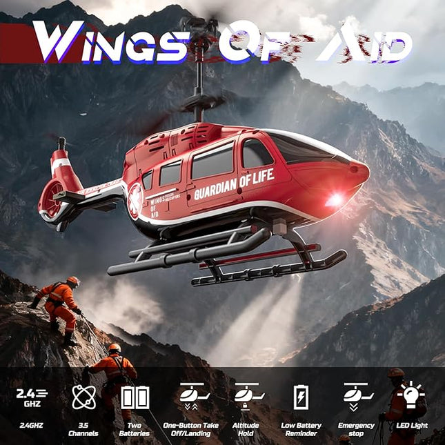 DEERC Remote Control Helicopter, Military Rescue RC Helicopter Toy with LED Lights, 2 Batteries, Altitude Hold & 2.4GHz Stable Control, Realistic Rescue Design, Ideal Gift for Kids and Adults