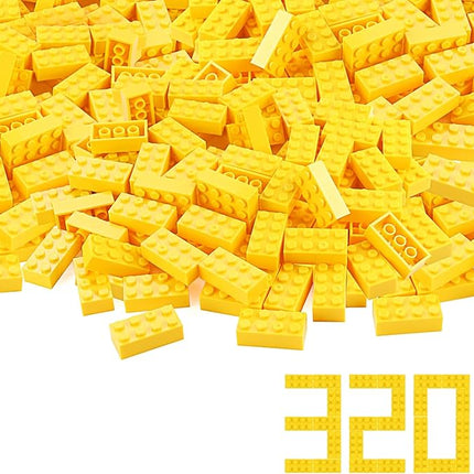 320 Pieces 2x4 Yellow Bricks Building Blocks Creative Play Set Classic Basic Parts Toy Accessories Combine with 3001 Major Brick Brands (Yellow)