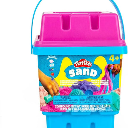 Play-Doh Sand Sensory Bucket, 5 Colors & Scents, Colored Sand in Resealable Container with 5 Sensory Tools, Sand Castle Building Kit, Creativity for Kids Sensory Bin, Toys for Soft Play