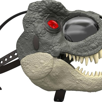 Mattel Jurassic World Rebirth T-Rex Rage N Roar Mask with LED Light Up Eyes, Blink Action with 3 Level Aggression Effect, Dinosaur Costume Headgear Toy
