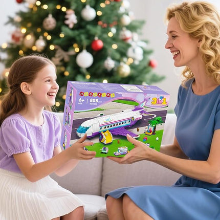 HOGOKIDS 3-in-1 Friends Airplane Building Toy Set - 808PCS Plane/Boat/Camper Van Building Toys with Cute 6 Mini Animals, Slide, Fun Accessories and Stickers, Birthday Gifts for Girls Boys Age 8-12+