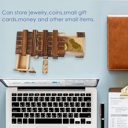 Diteje Puzzle Box, Magic Wooden Boxes Case Card Holders with Secret Hidden Compartment for Adults and Kids