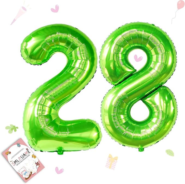 Smlpuame 40 inch Number Balloon 0-9 Green Large Number 28 Balloons,Digital Balloons for Birthday Party Celebration Decorations Supplies, Helium Foil Number Balloons for Wedding Anniversary