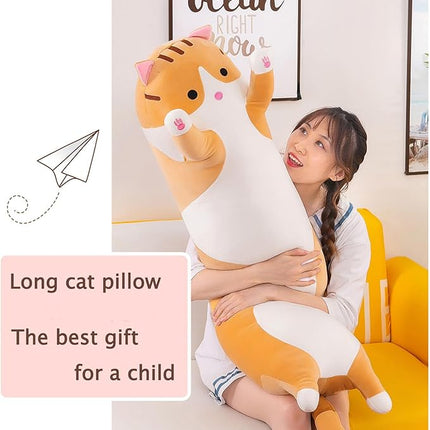Long Cat Plush Pillow Soft Cat Hugging Pillow Stuffed Animal Pillow Cute Kitty Sleeping Throw Pillow Gift for Kids(150cm/59.05inch,Yellow