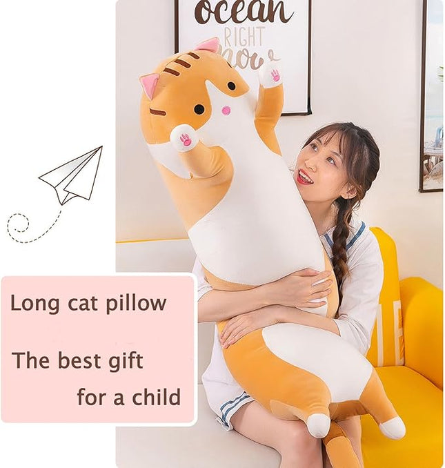 Long Cat Plush Pillow Soft Cat Hugging Pillow Stuffed Animal Pillow Cute Kitty Sleeping Throw Pillow Gift for Kids(50cm/19.68inch,Yellow