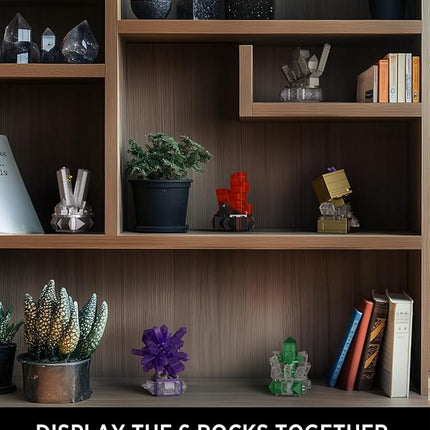 Nifeliz Geology Rock Collection Building Set for Adults, 6 Different Kinds of Gemstone Model Toys, Creative Desk Decoration & Fun Gift for Mineral Lovers (616PCS, NF10306)