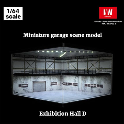 1/64 Model Car Display Case,Fits for 1/64 Hot Wheels Diecast Model Car,Diorama Double Decker Car Showroom Garage Model with Dimmable LED Lighting City Car Parking Lot Scene Model Collection (D)