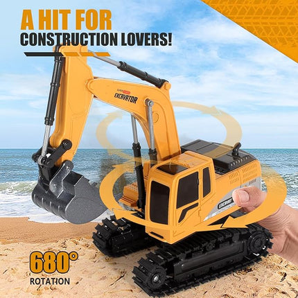 Remote Control Excavator Toys for Boys, RC Excavator Toy for Boys 3 4 5 6 7 8 Year Old Kids Christmas Birthday Gift，RC Digger Truck Construction Vehicles with Metal Shovel & Light