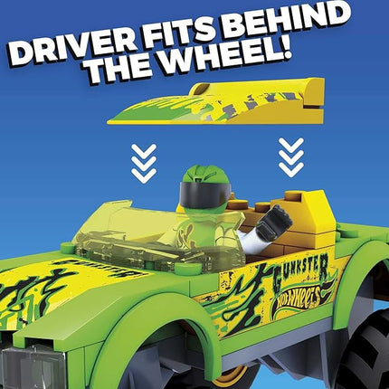 MEGA Hot Wheels Gunkster Monster Truck Building Set Toy Car with Micro Figure Driver, 69 Pieces, Gift Set for Boys and Girls Ages 5 and Up