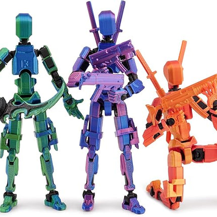 Pre-Assembly 3Pack 3D Printed 5.54'' Stick 13 Action Figure, Multi-Jointed Luck13, Articulated T13 Desktop Decoration, Abundant Accessories, Best Birthday Festival Gift
