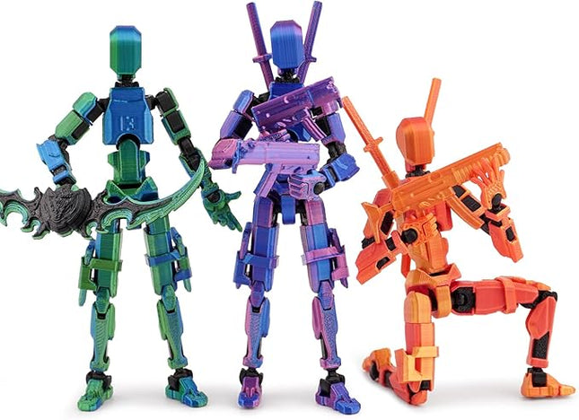 Pre-Assembly 3Pack 3D Printed 5.54'' Stick 13 Action Figure, Multi-Jointed Luck13, Articulated T13 Desktop Decoration, Abundant Accessories, Best Birthday Festival Gift